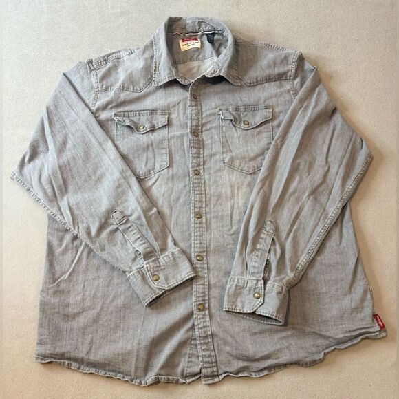 Wrangler Denim Western Snap Button Down Shirt Gray Men's Size 2XL - Picture 1 of 16